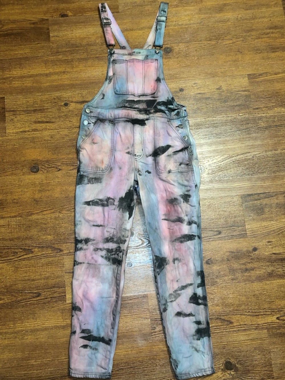 Handmade Tie-Dye Denim Overalls Reworked Multicolor Size 4